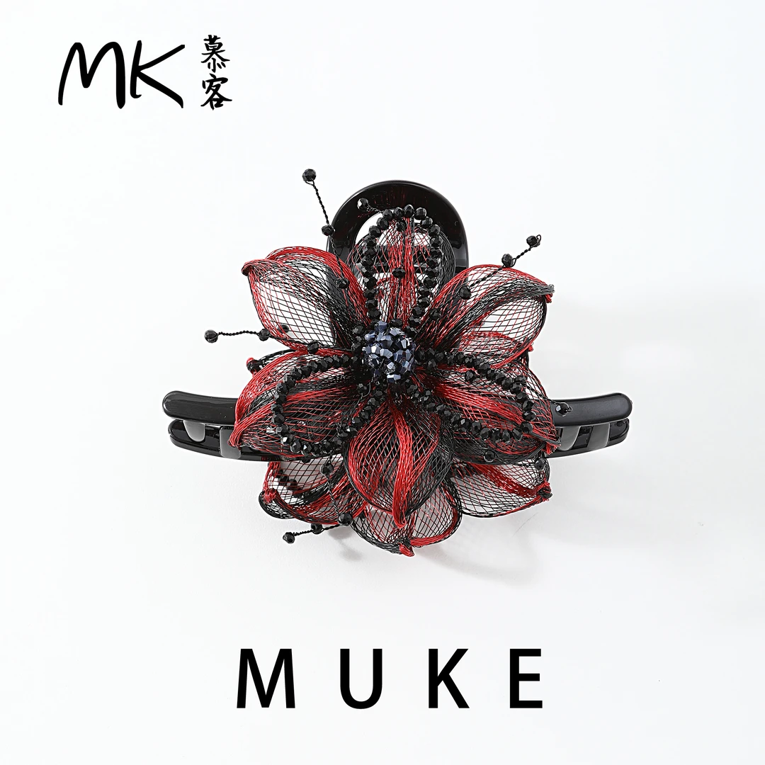 慕客轻奢复古抓夹女金属丝手工编织双面气质花朵鲨鱼夹高端头饰