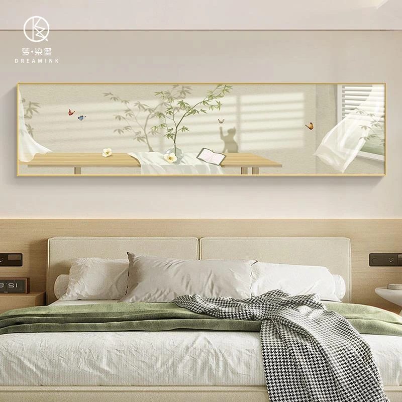 北欧装饰画卧室床头画2023新款清新绿色风景壁画现代简约主卧挂画