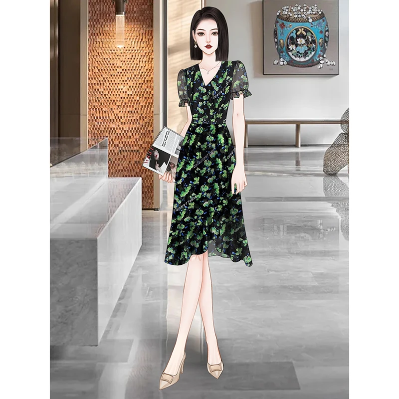 高级感超好看碎花雪纺连衣裙女夏季2025气质法式V领大方得体裙子