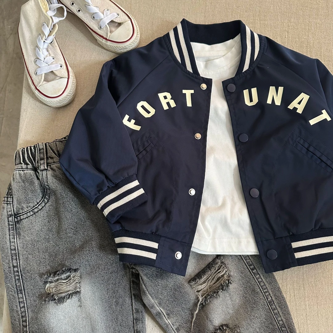 儿童外套春秋款字母印花宝宝棒球服薄款早秋童装男女童上衣夹克衫