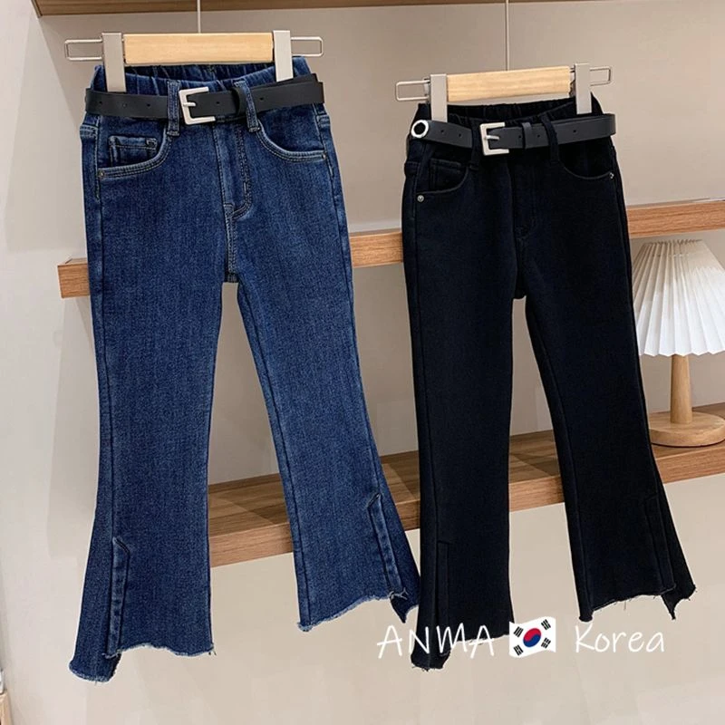 女童时尚春秋牛仔裤儿童韩版洋气休闲裤小童修身时髦弹力喇叭裤潮