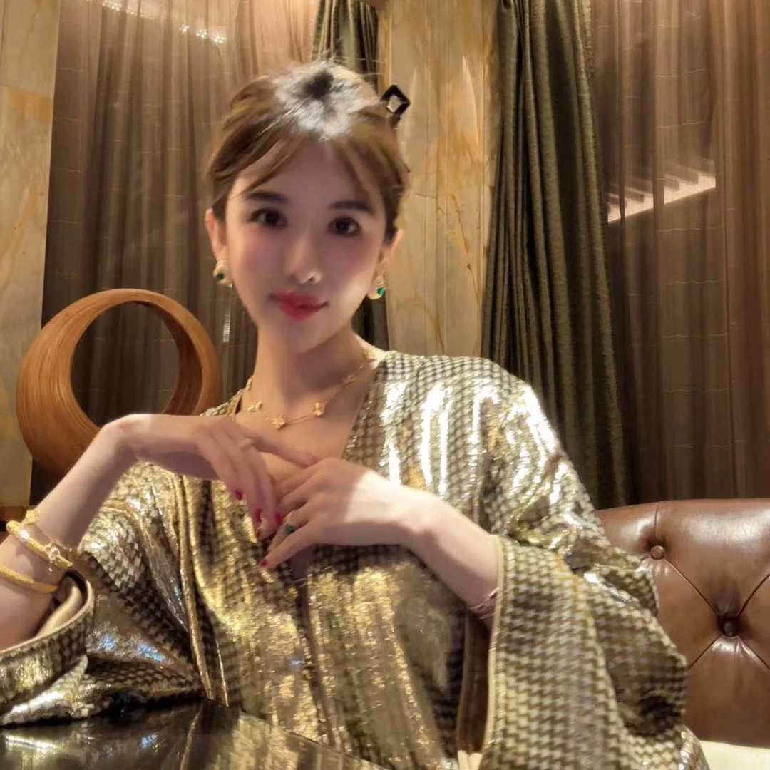 BABY ANNE【南洋风华】贵气金千鸟格织金上衣吊带PD233057