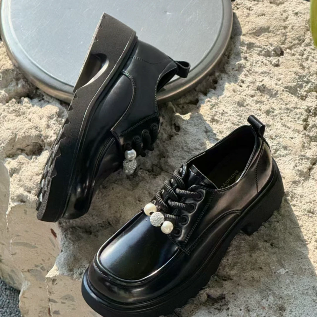 220069大码真皮乐福鞋时尚百搭黑色休闲春季英伦风圆头秋季公主风