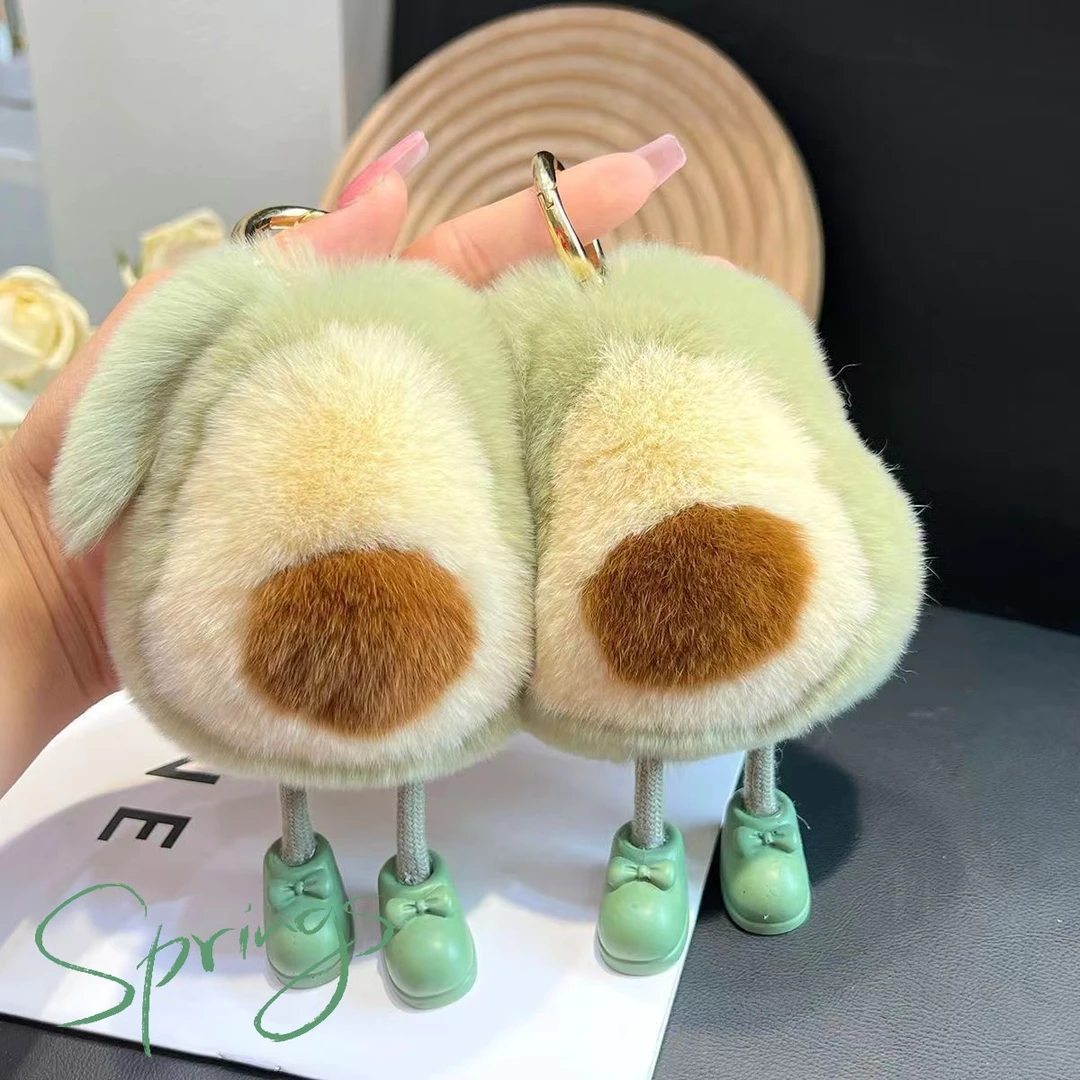 可爱獭兔毛牛油果汽车钥匙扣挂件ins网红毛绒公仔书包包挂饰礼物