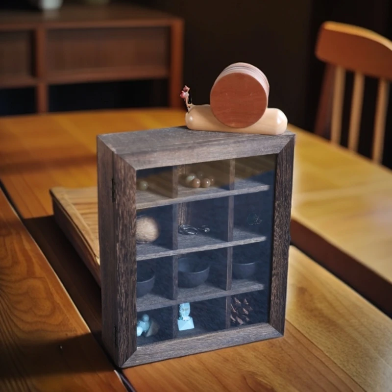 本木意匠实木12宫格复古炭烧收纳盒玻璃收纳精致木质1111家用