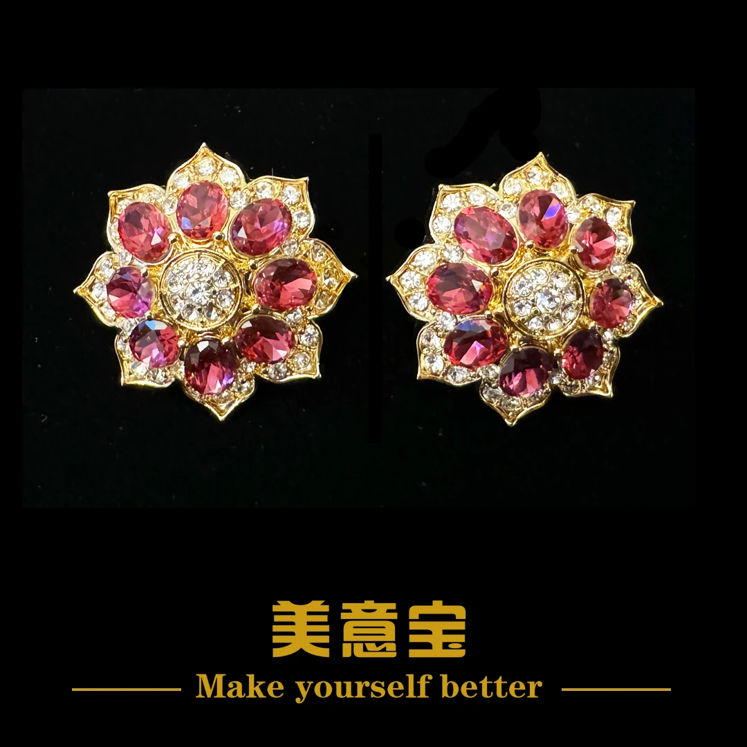 合金仿水晶耳饰 时尚优雅 镶嵌轻奢 金色精致  手工彩色中古款