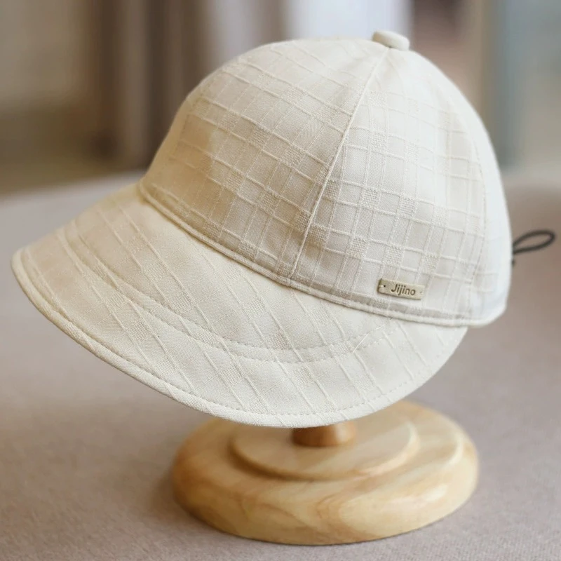 DUDG棉麻花格棒球帽子女情侣款鸭舌帽简约学生帽防晒布帽防紫外线