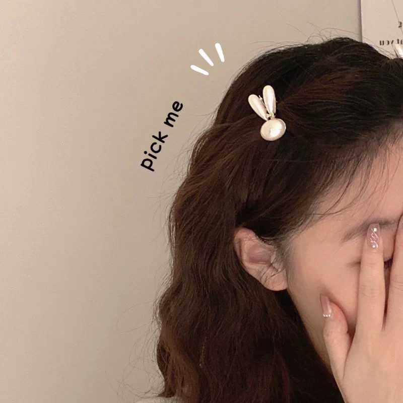 小兔子珍珠发夹女侧边夹子头饰前额碎发鸭嘴夹可爱刘海夹发卡发饰