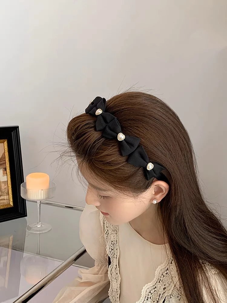 法式爱心仿珍珠蝴蝶结气质高级感压发头箍高颅顶头饰抓夹发饰发箍