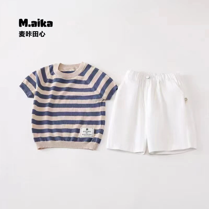 507夏季童装儿童条纹韩版圆领休闲洋气棉纱针织衫夏装宝宝百搭