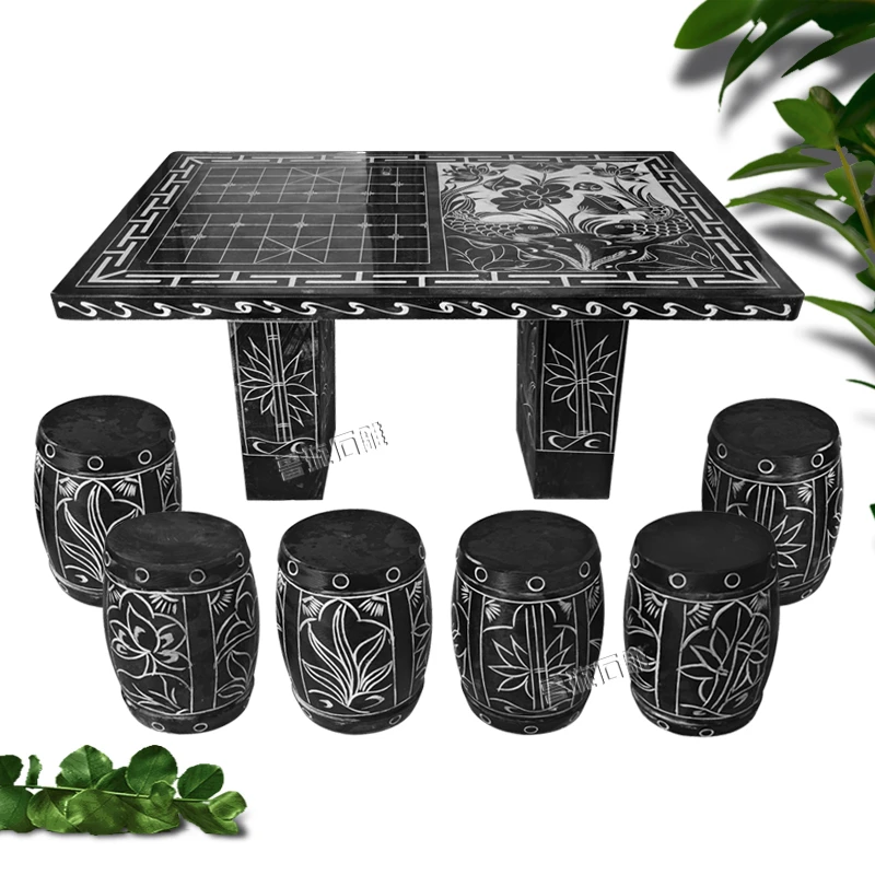 27【到城区物流园自提】家简约办公室茶桌椅长方形石桌石凳一桌6凳