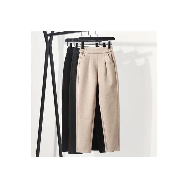 2023毛呢裤子女秋冬新款高腰显瘦萝卜裤宽松西裤小脚休闲哈伦裤女