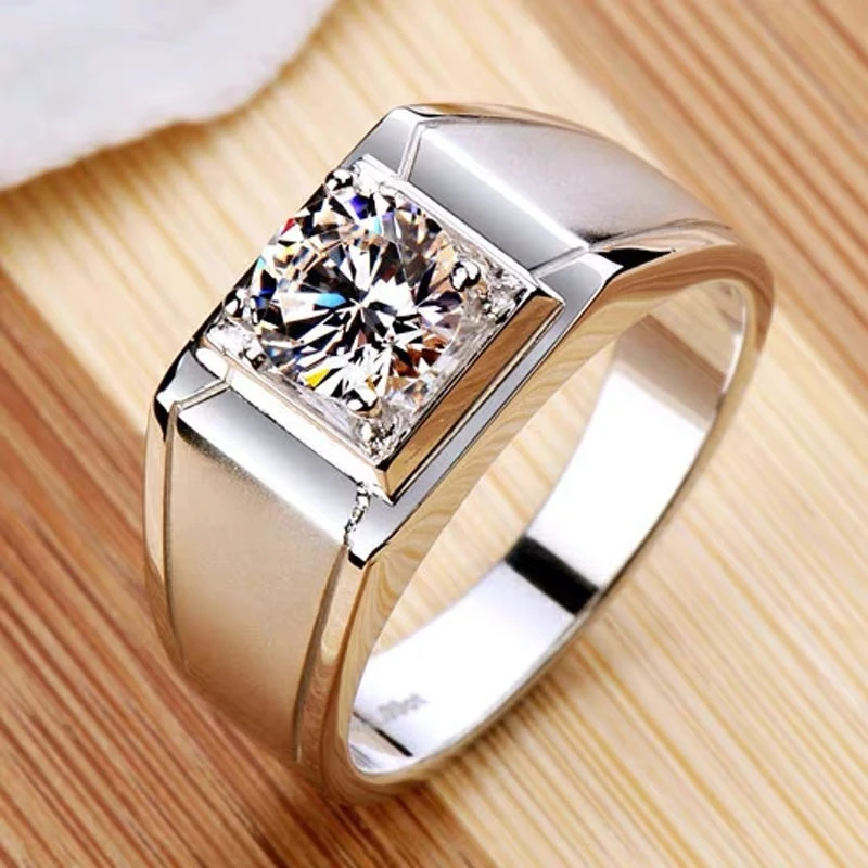 925银莫桑石戒指 【喷砂男戒】0.5-5克拉/ 高品质D色经典莫桑石戒指