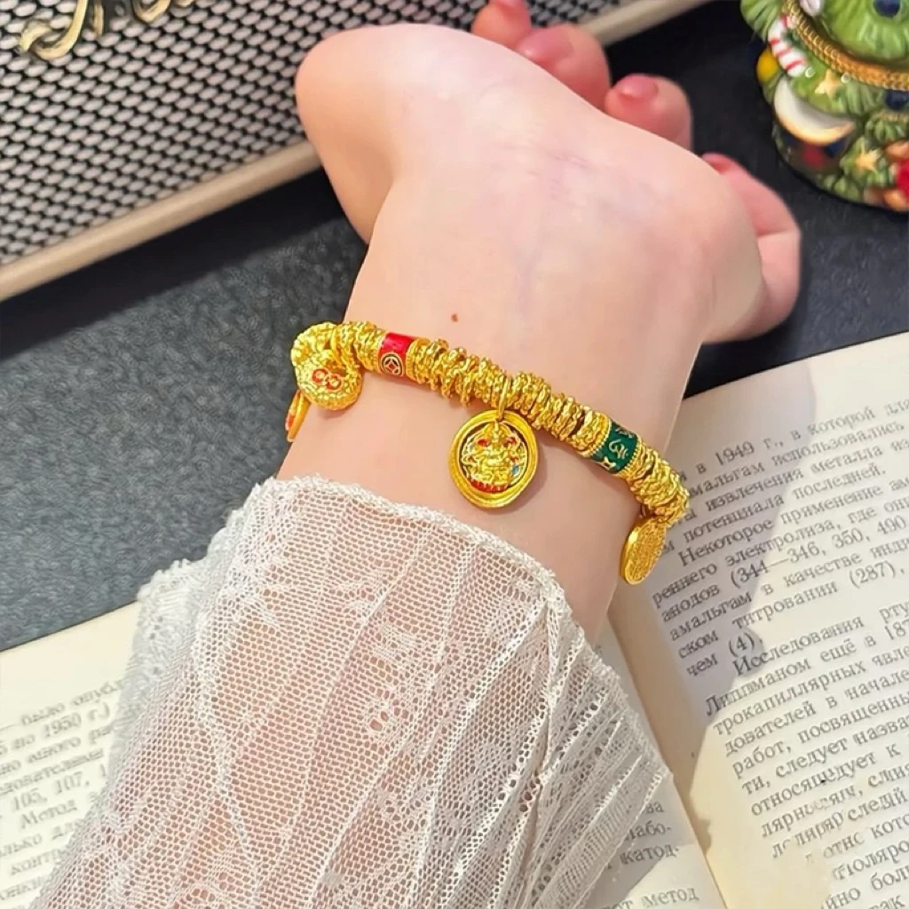 铜合金珐琅手链 黄财神小胖福盘缠手链国风复古手工手串百搭