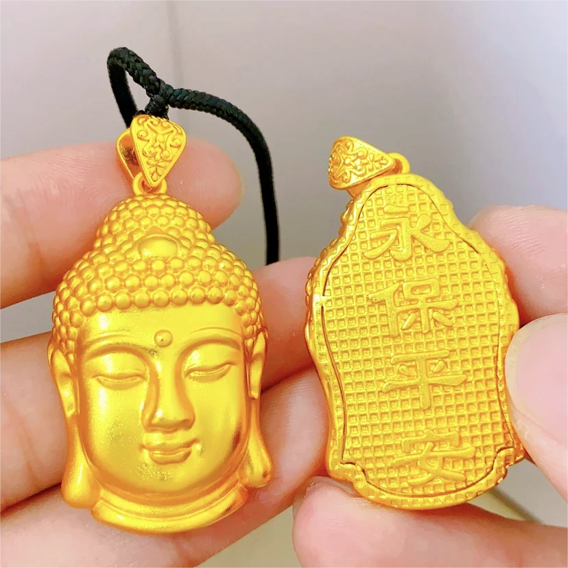 铜合金吊坠 古法传承如来佛头吊坠实心金色毛衣链佛首项链