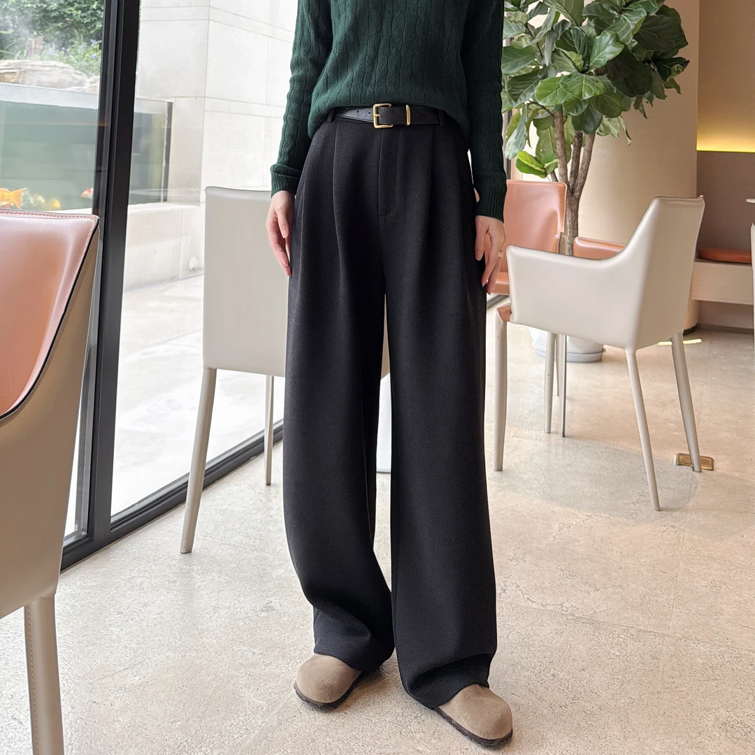 834新款法式阔腿裤女慵懒老钱风羊毛百搭设计款西装裤拖地裤时尚