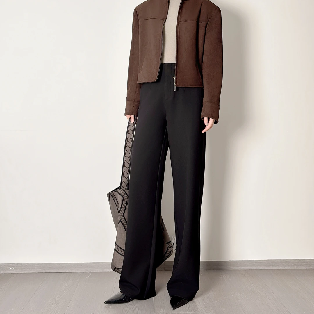 631 法式老钱风秋冬季加厚女士绵羊毛时尚显高阔腿裤百搭高级感