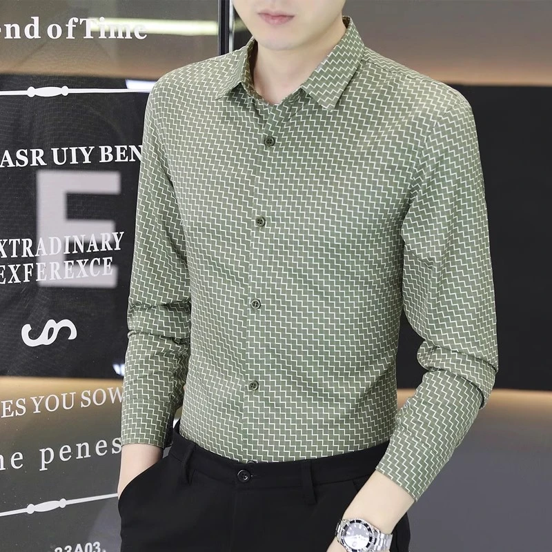 春秋新款花衬衫男帅气个性商务休闲长袖衬衣秋装外套时尚上衣男士