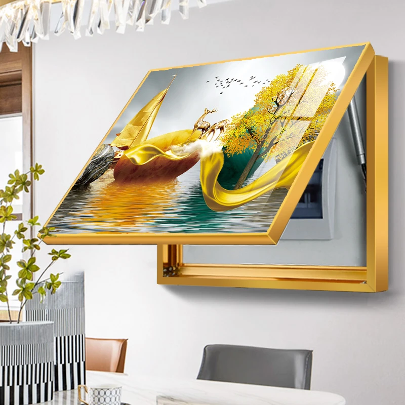 电表箱客厅墙上装饰画配电箱电闸盒子立体液压晶瓷电表箱轻奢艺术