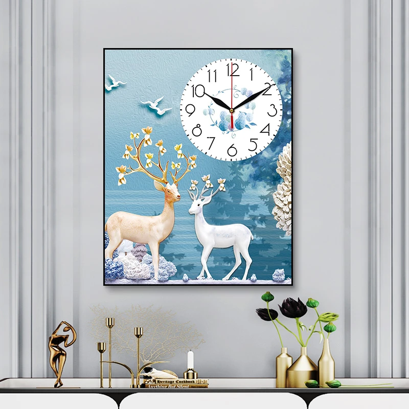 现代简约电表箱装饰画竖版免打孔电箱遮挡带钟表开关盒电闸挂画