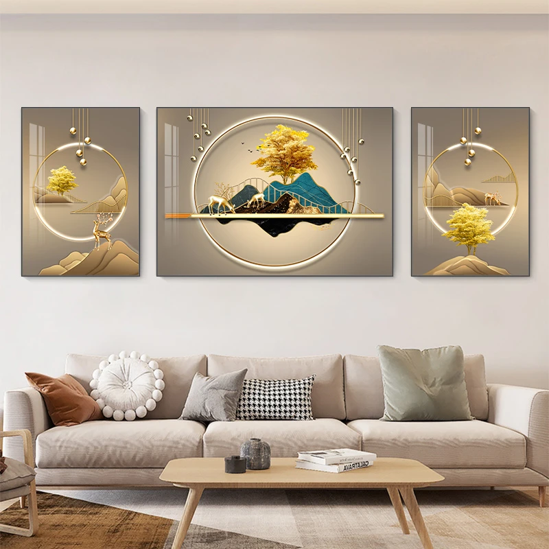 奈彩2福鹿平安客厅装饰画立体感沙发背景墙挂画三联版画悠然