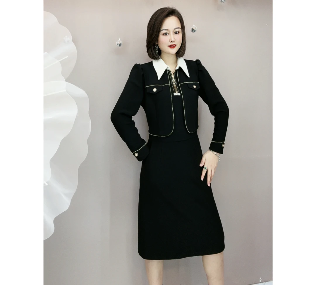 【断码清仓】冬季加绒时尚假两件连衣裙（有口袋.有拉链.有弹性）6629