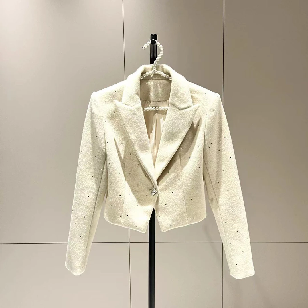 轻奢优雅高级法式西装领长袖通勤百搭短外套