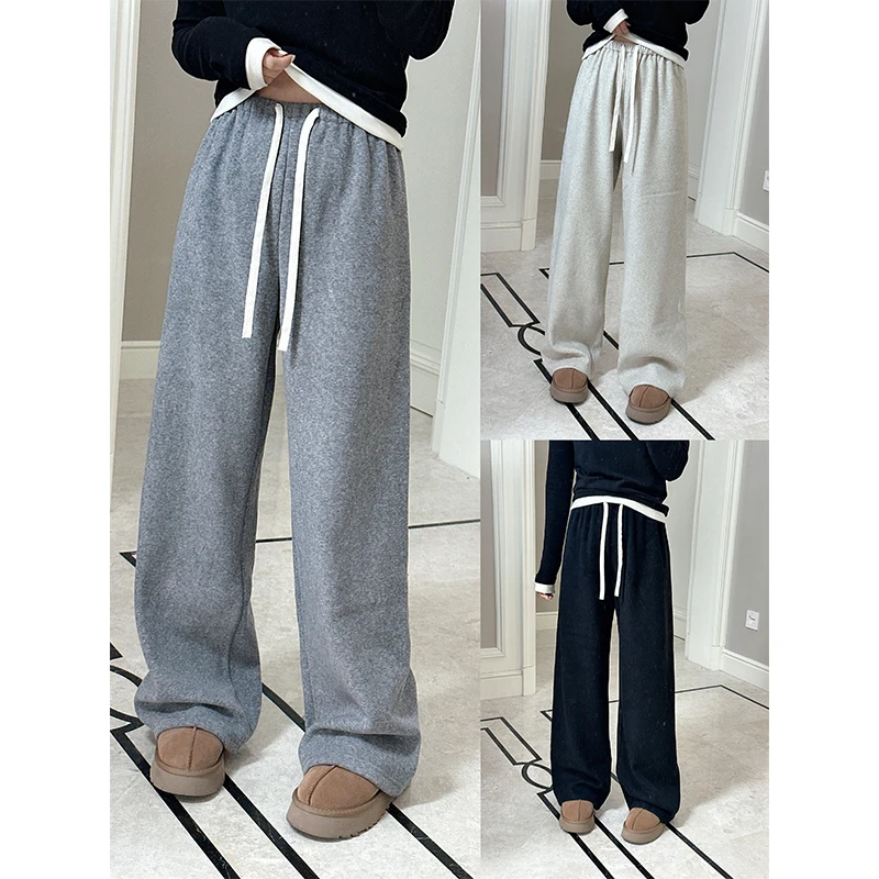 多金2023欧货高级感松紧阔腿裤女秋冬新款宽松显瘦直筒阔长裤潮