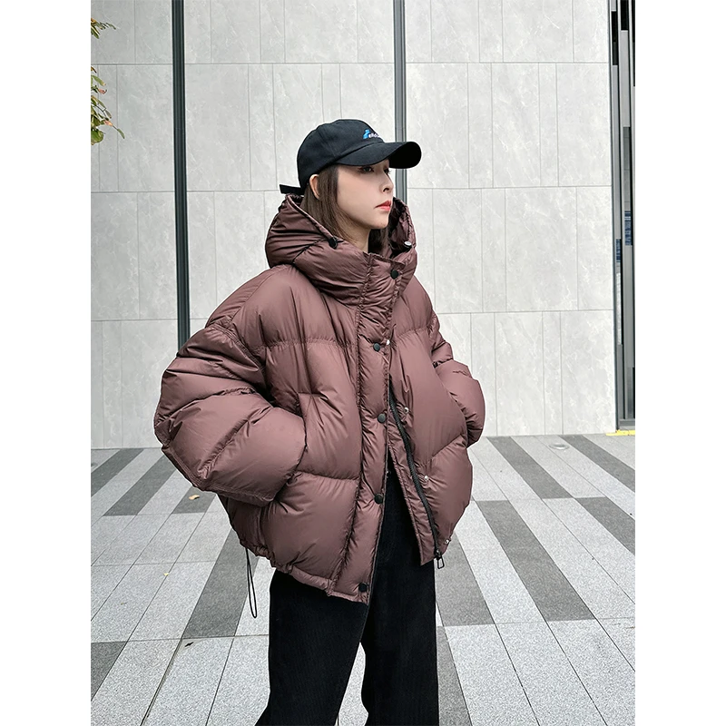 多金2024欧货设计感连帽羽绒服外套女短款新款白鸭绒面包服16