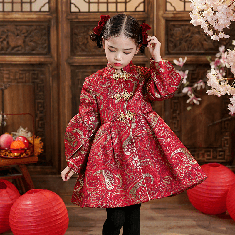 吧啦童装女童旗袍唐装秋冬装汉服儿童装拜年服过年衣服古装冬季20