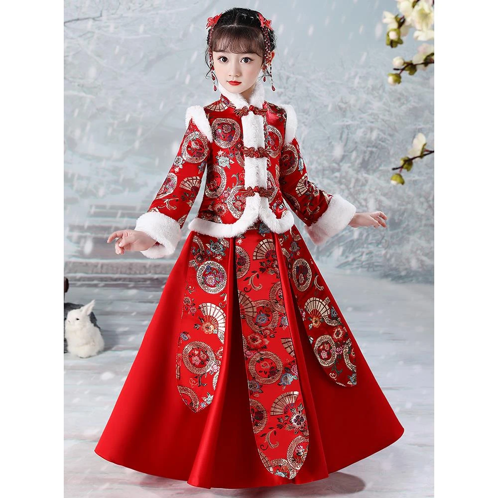 童装汉服女童拜年服新年衣服棉袄儿童冬装中国风童装加厚唐装