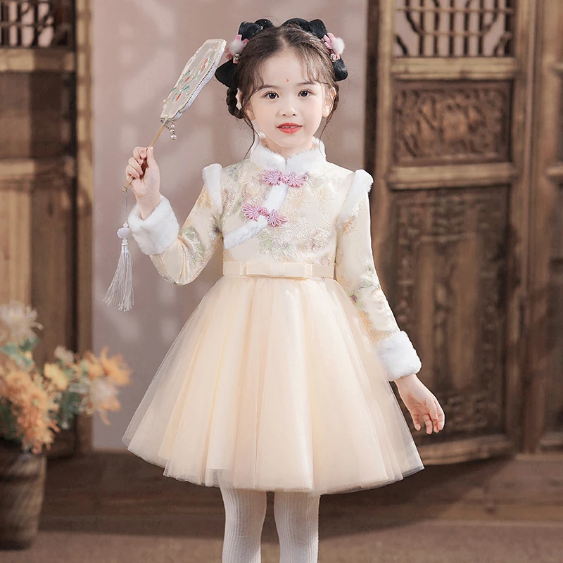童装女童汉服冬装新款儿童中国风唐装拜年服女宝加厚古装旗袍