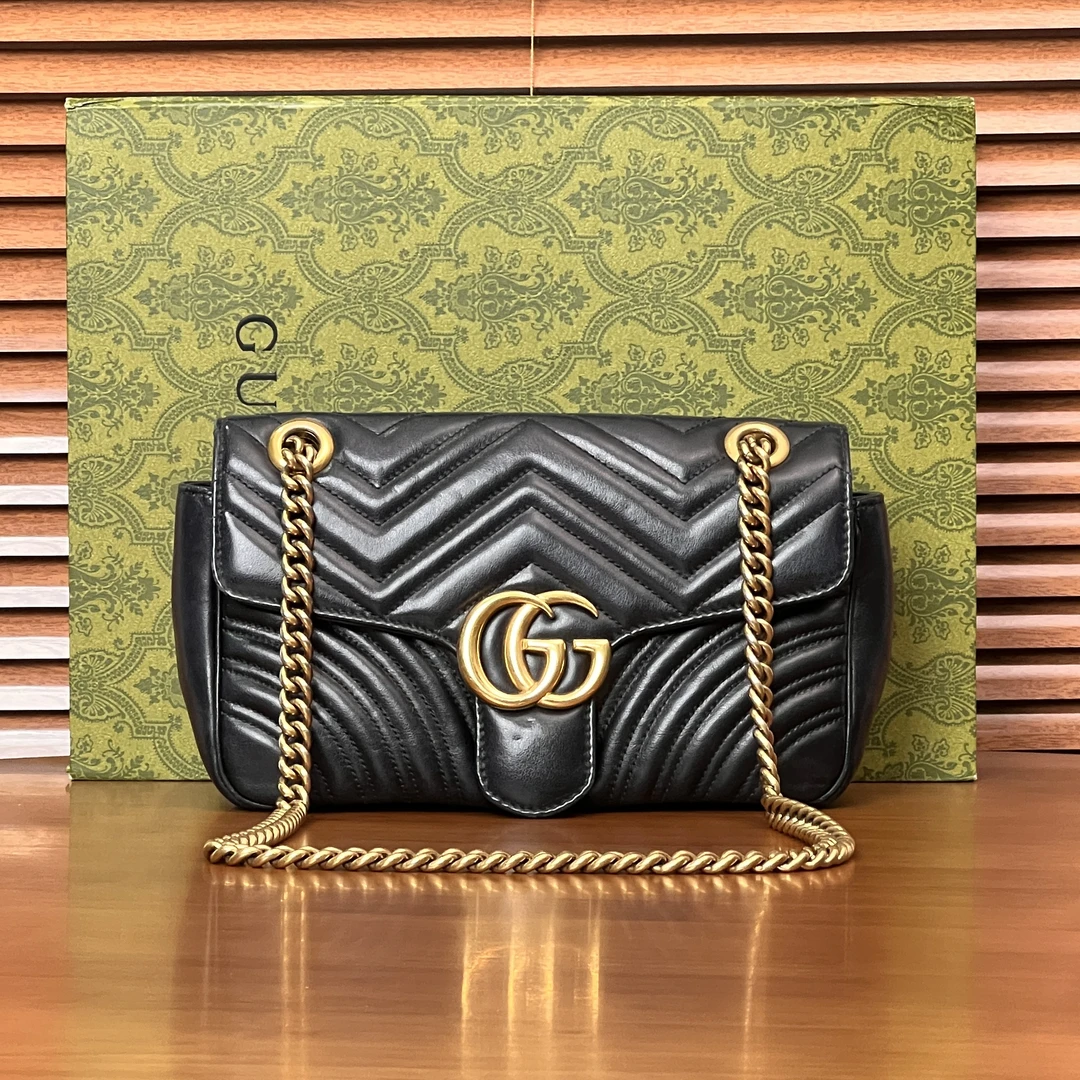 95新 GUCCI/古驰 马蒙26黑色链条包/优尔严选/65067
