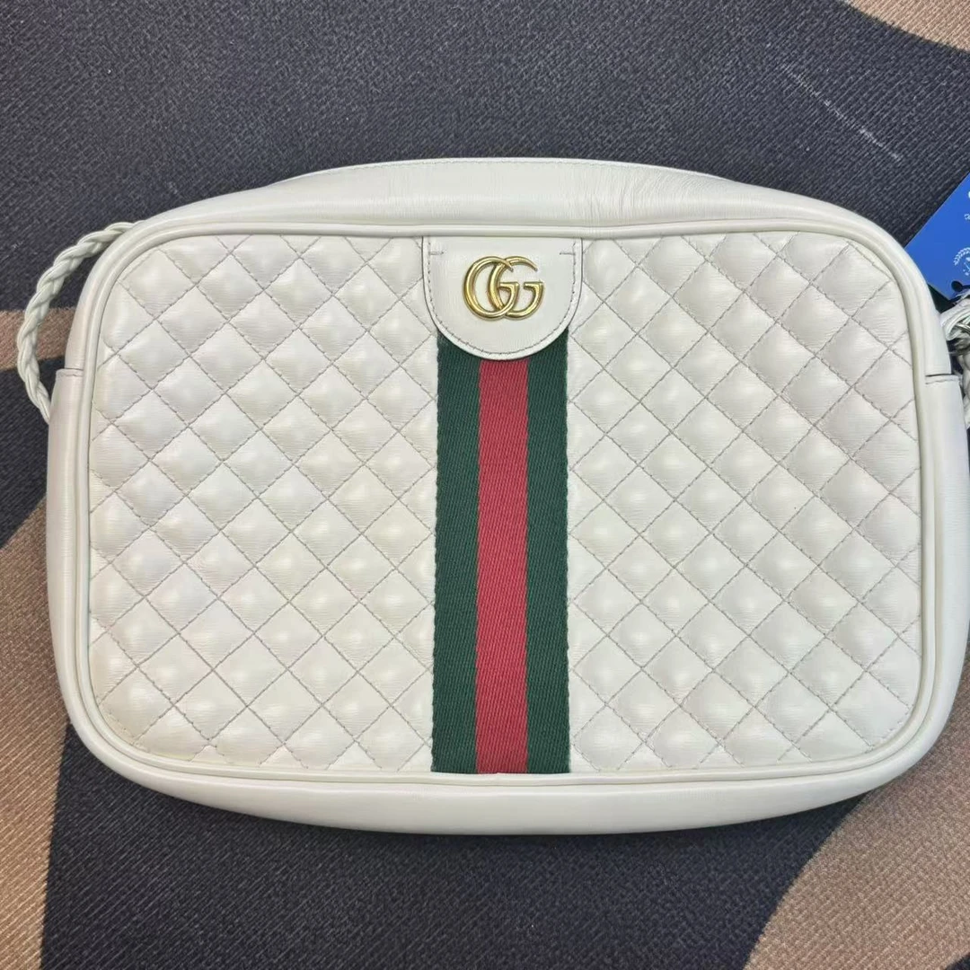 95新 GUCCI/古驰 白色菱格纹23FW斜挎包/优尔严选/64353