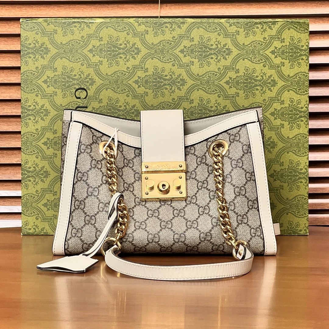 95新 GUCCI/古驰  小号白色老花padlock/优尔严选/55650