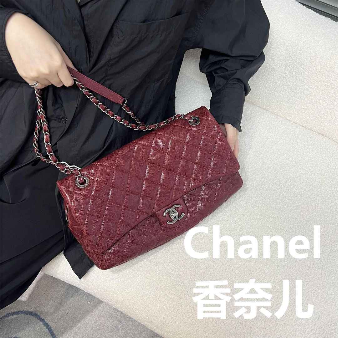 95新 Chanel/香奈儿 酒红斜跨包/甜甜在总仓/00696