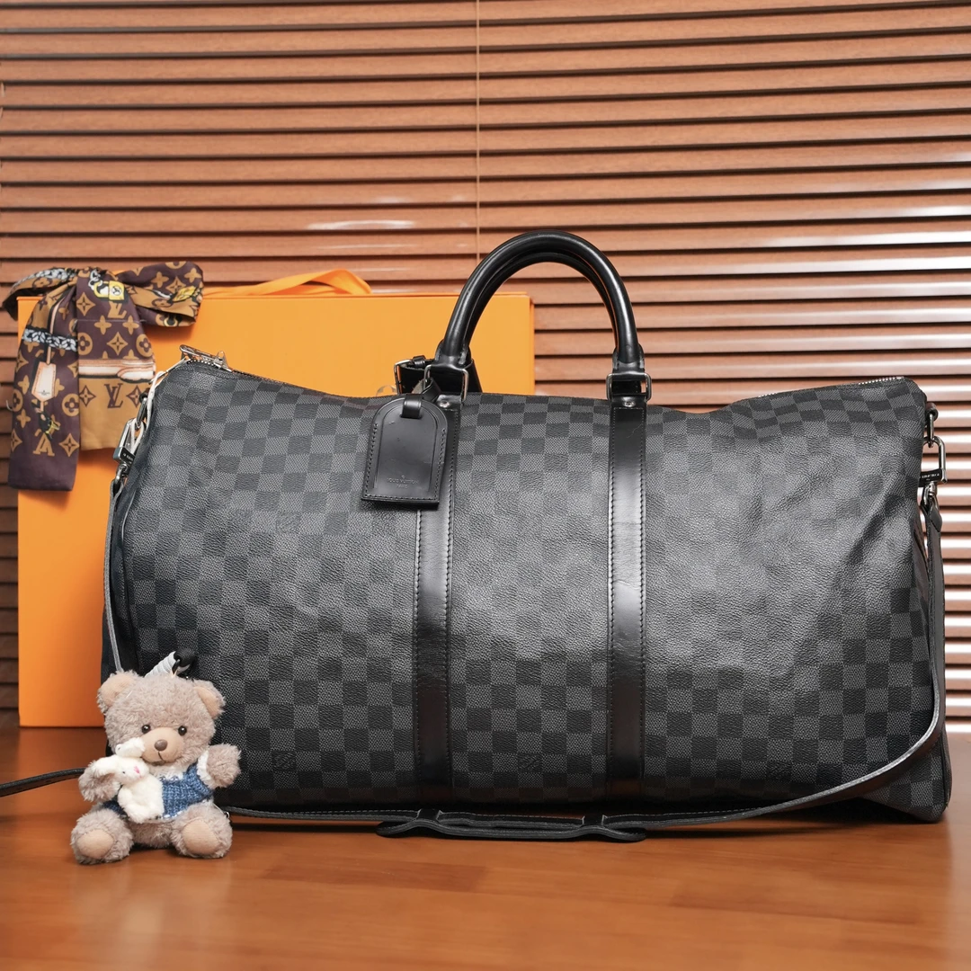 95新 LouisVuitton/路易威登 黑棋盘格旅行袋55手提包/57538