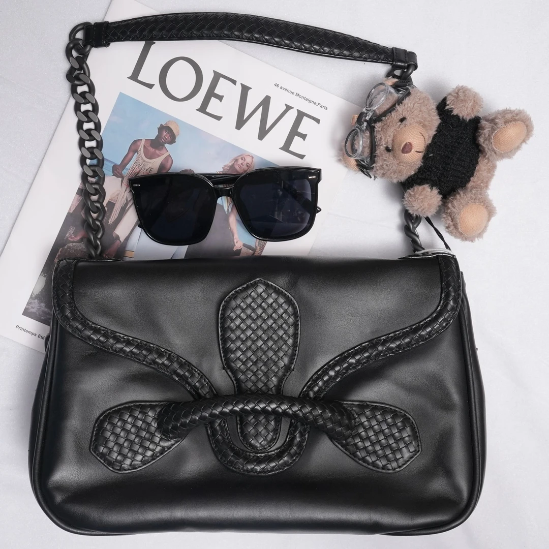 95新 BOTTEGA VENETA/葆蝶家 黑牛皮编织单肩包/优尔严选/57769