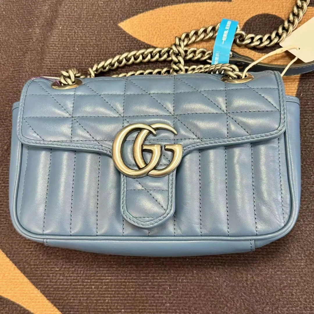 95新 GUCCI/古驰 马蒙蓝色22衔缝链条包/优尔严选/63849