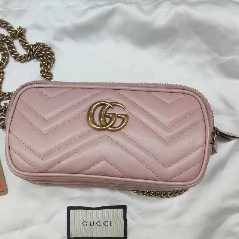 95新 GUCCI/古驰 马蒙粉色相机包/优尔严选/H07488