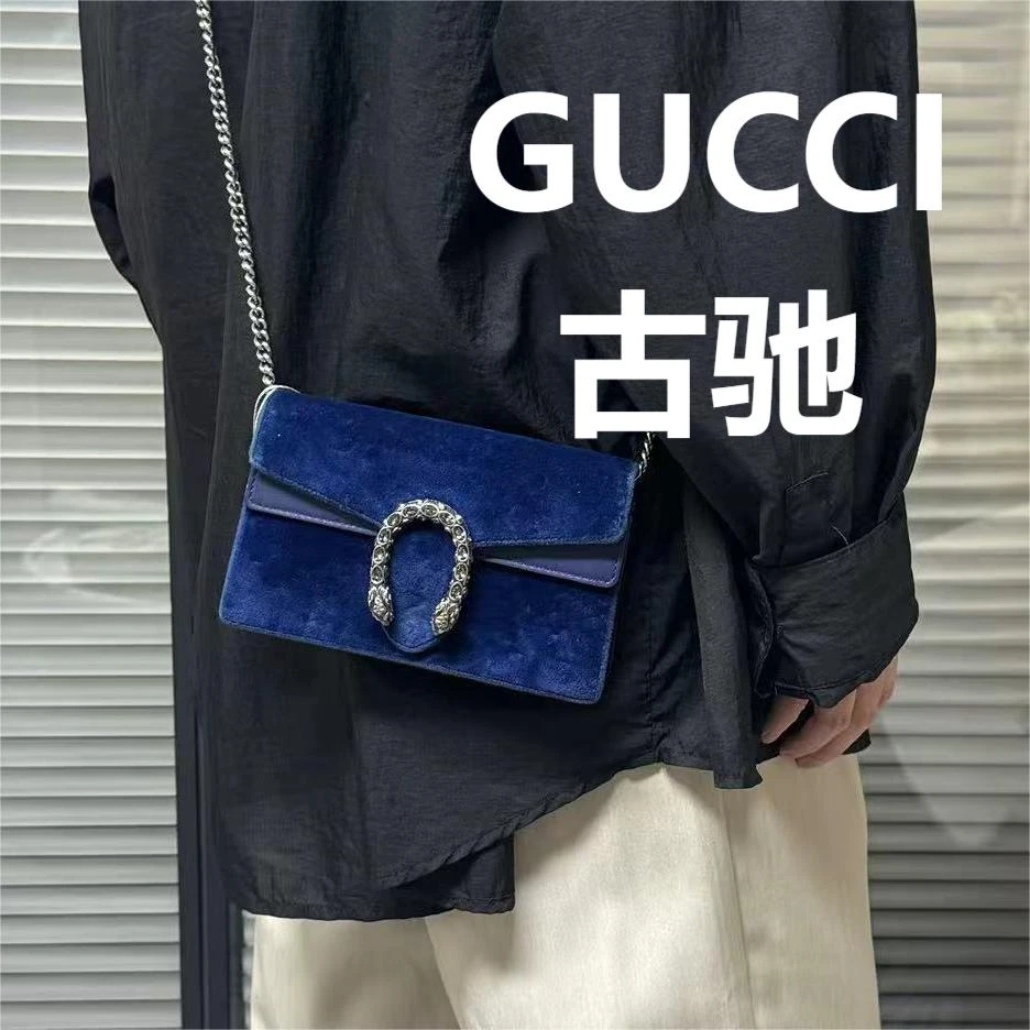 95新 GUCCI/古驰 深蓝丝绒酒神mini斜挎包/甜甜精选/58940顺延