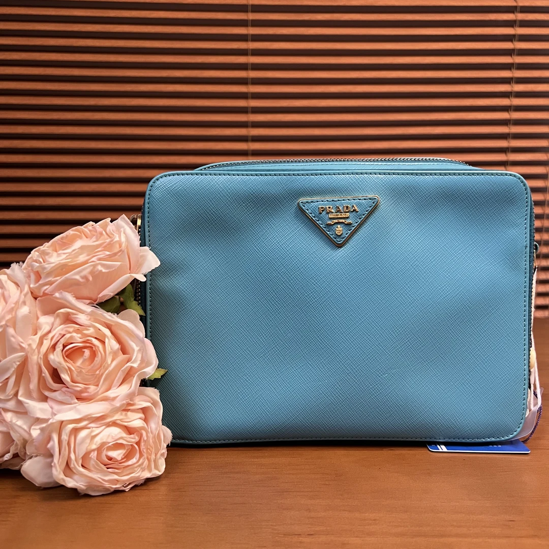95新 Prada/普拉达 蓝色相机包斜跨包/优尔严选/64614