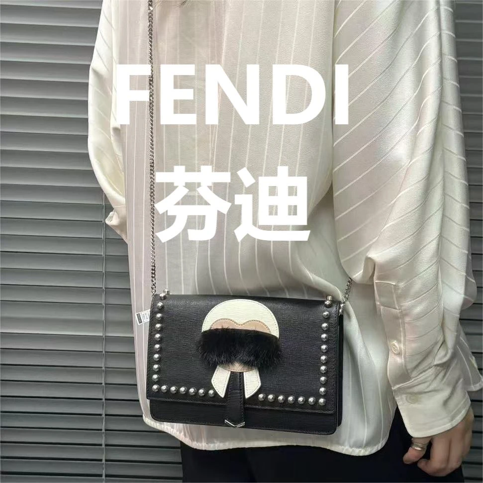 95新 FENDI/芬迪 黑色老佛爷woc单肩斜挎包/甜甜精选/51533