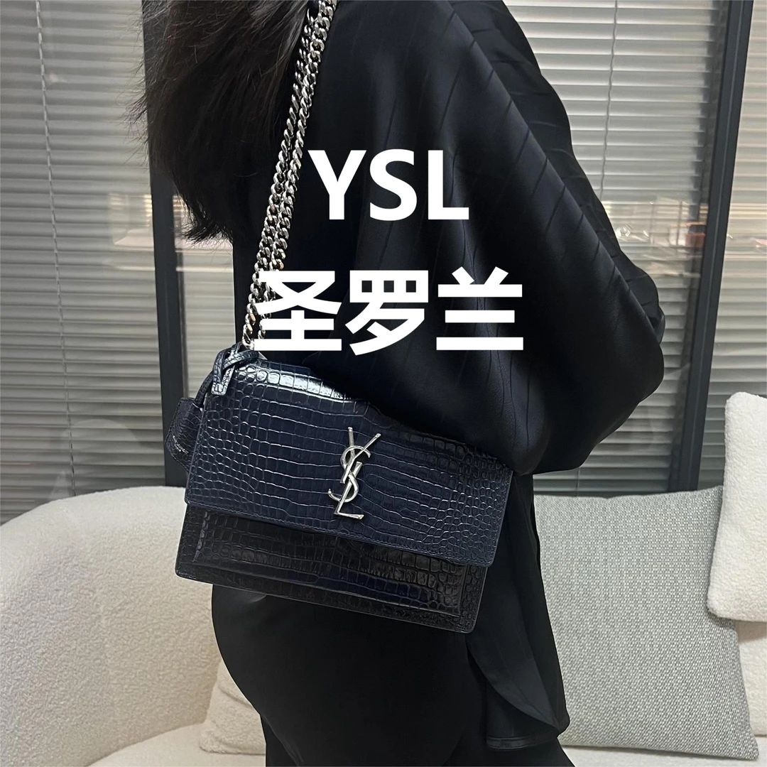 95新 YSL/圣罗兰 午夜蓝鳄压纹日落中号斜跨包/甜甜在总仓/57706