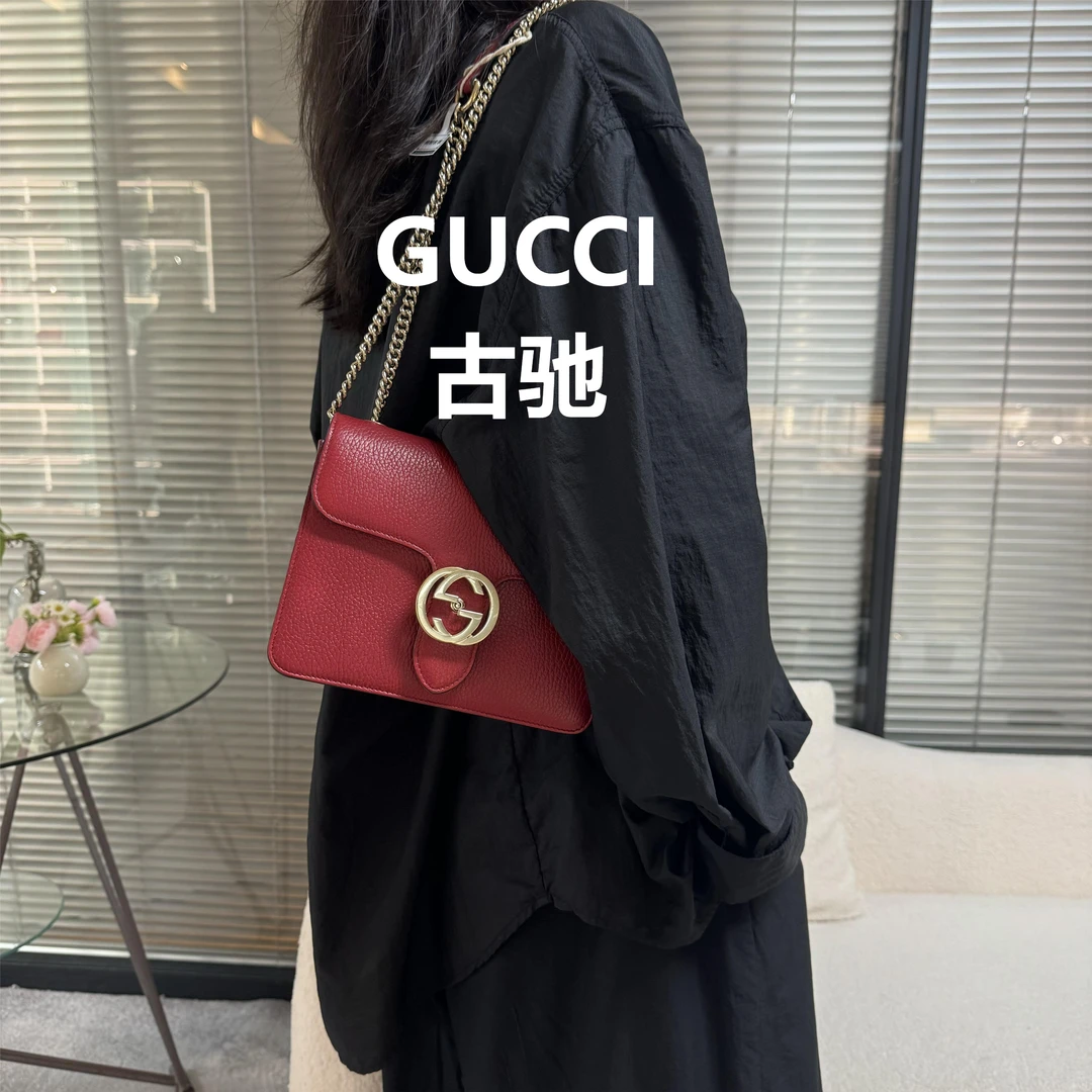 95新 GUCCI/古驰 红色风琴双G斜跨包/甜甜优选/54808