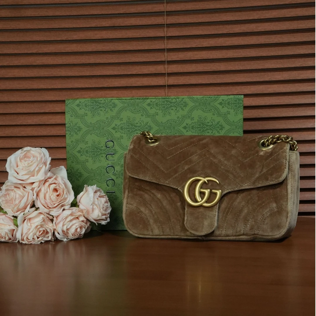95新 GUCCI/古驰 姜黄色丝绒马蒙26/优尔严选/64626