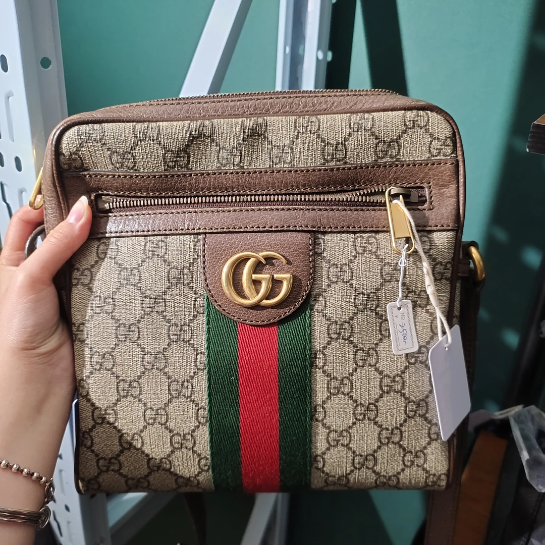 95新 GUCCI/古驰 红绿织带相机邮差包/优尔严选/65895