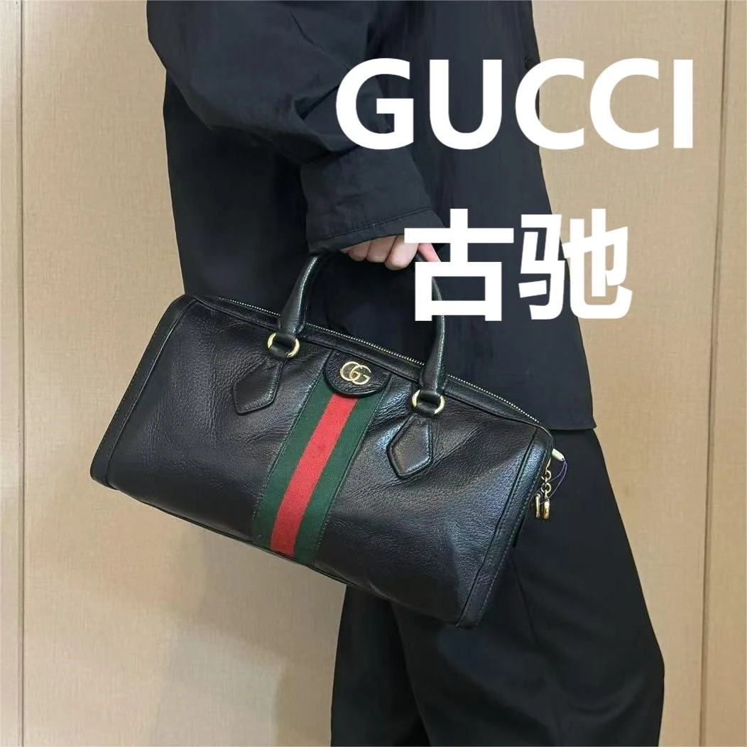 95新 GUCCI/古驰 黑色圆筒波士顿斜挎包/甜甜精选/H19467顺延