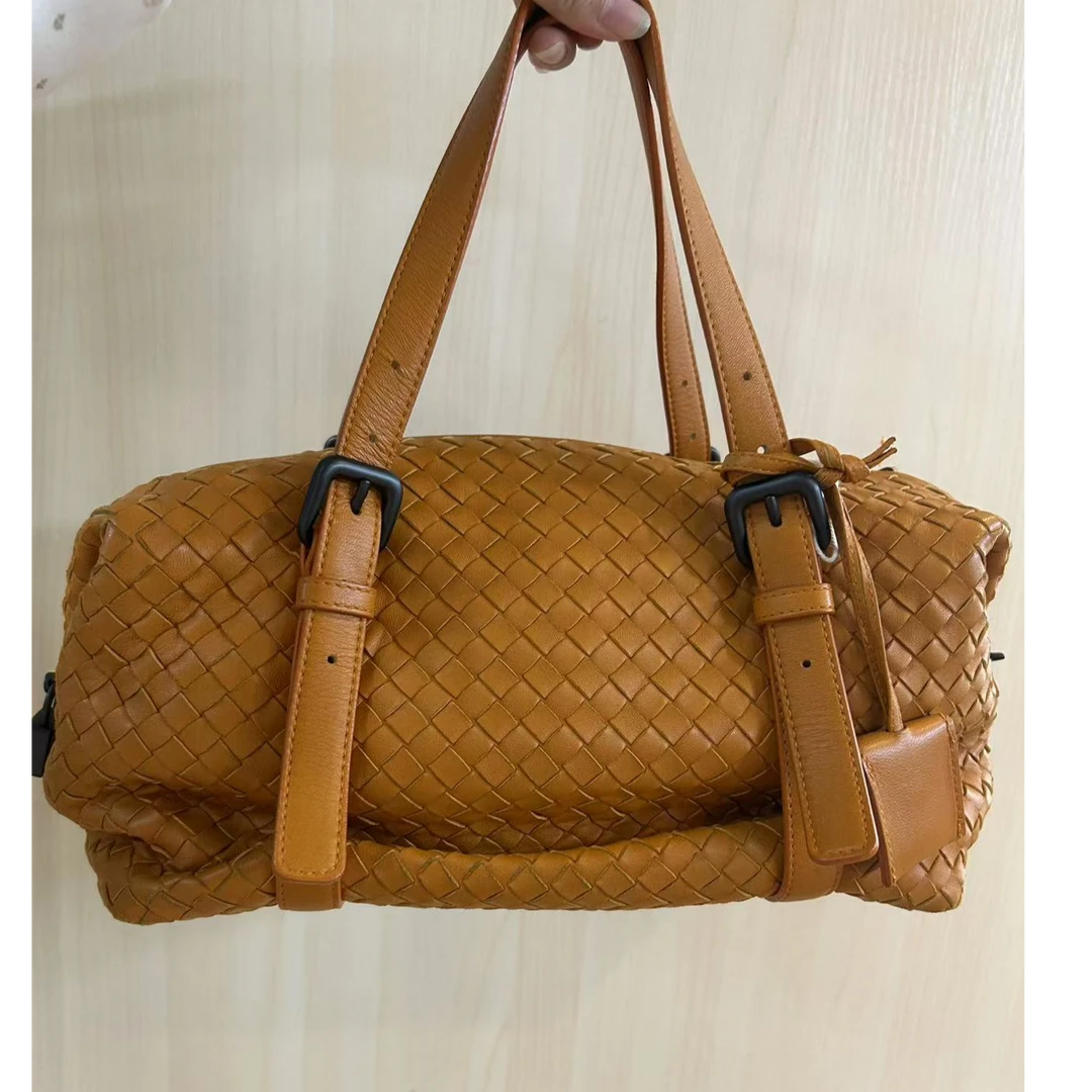 95新 BOTTEGA VENETA/葆蝶家 黄色编织手提包/优尔精选/H21289