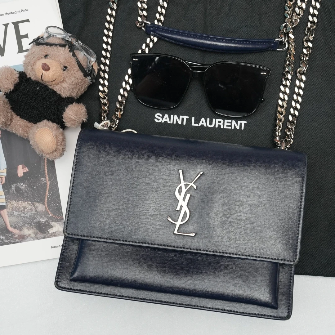 95新 YSL/圣罗兰 藏蓝色牛皮日落包/优尔严选/58000